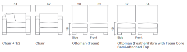Line Diagram of Chair and Ottoman