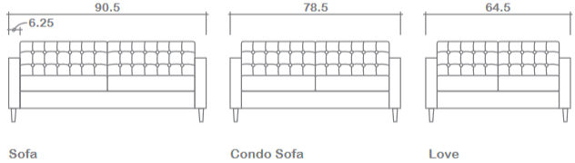 New York Sofa Collection - Line Diagram of Sofa, Condo Sofa and Love Seat