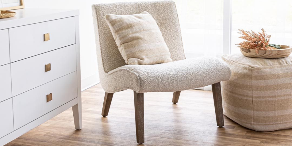 Bailey Button Back Chair in Boucle in Room View