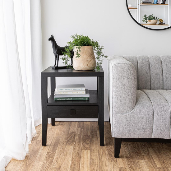 Hara 1 Drawer Accent Table in Black with Sofa