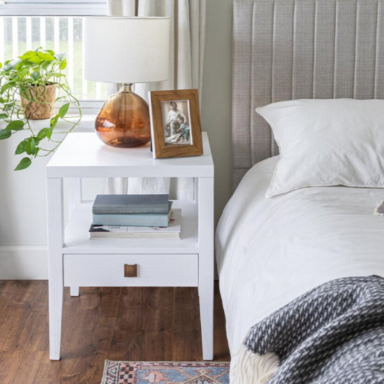 Hara 1 Drawer Accent Table in White Bedside Left