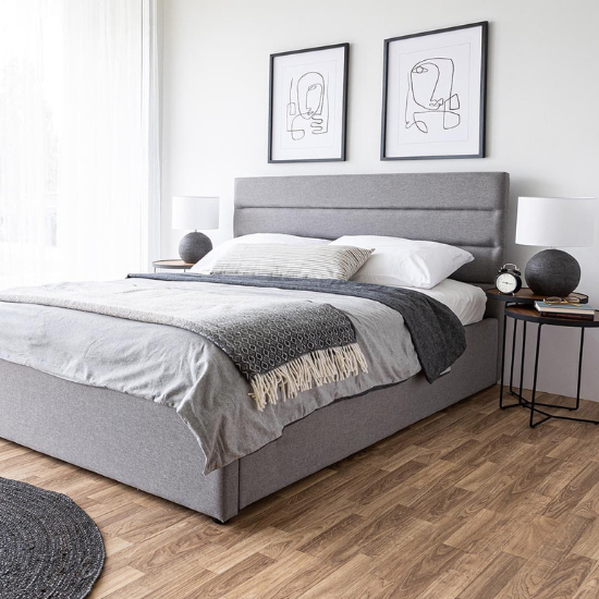 Justin Bed Greige in Bedroom