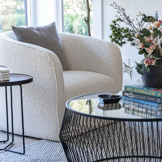 Evita Swivel Chair in Cream Boucle