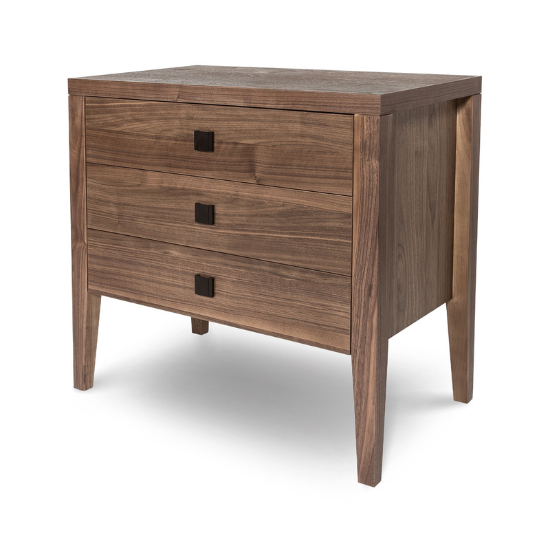 Angled view of Hara 3 Drawer Dresser in Frozen Walnut by Style in Form
