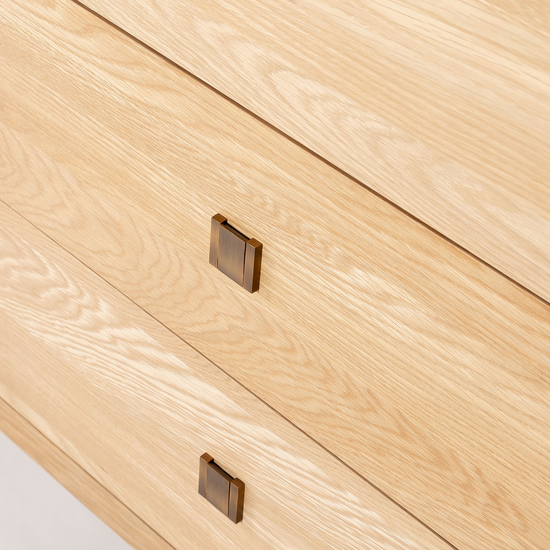 Hara 6 Drawer Tall Dresser Natural Oak square drawer hardware detail