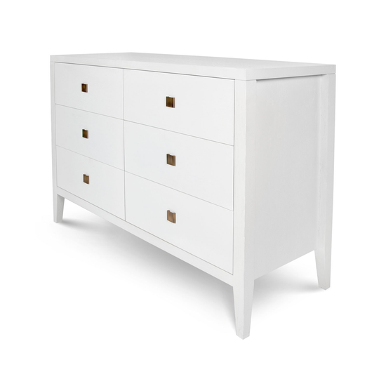 Angled view of Hara 6 Drawer Tall Dresser in White by Style in Form