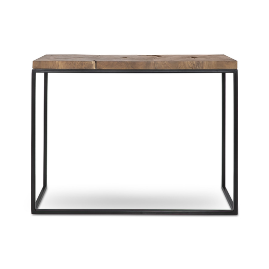 Large Natura Console Desk with teak top and black metal frame