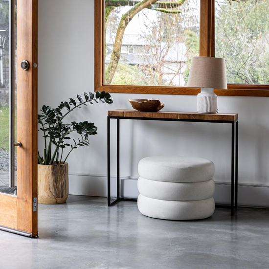 Small Natura Console Desk styled in a modern entryway