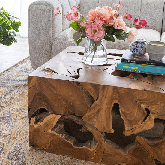 Natura Flow Coffee Table Natural – Lifestyle View Natura Flow Coffee Table in Natural finish in a living room