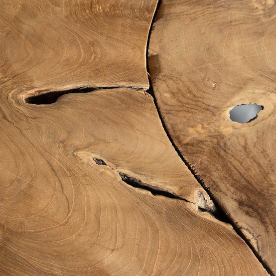 Top detail of Natura Flow Round Coffee Table in Bleached reclaimed teak