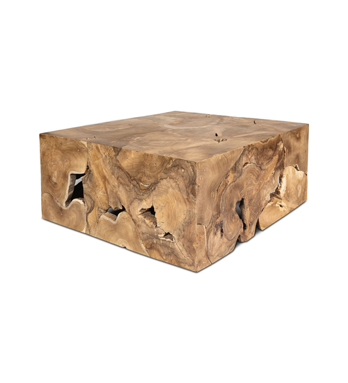 Angled view of Natura Flow Square Coffee Table in Bleached teak