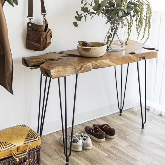 Natura Hairpin Console Table – Lifestyle View Angled lifestyle view of Natura Hairpin Console Table