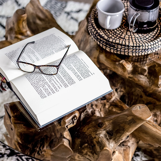 Small Natura Root Coffee Table with tempered glass top