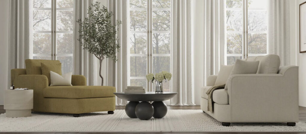 Alt: Crofton Sofa by Van Gogh Designs in a living room, side view